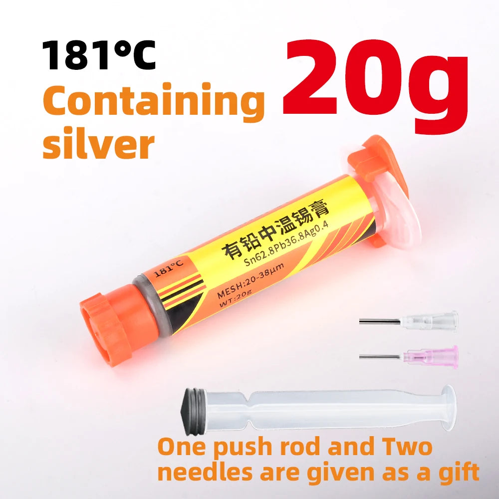 Lead-containing and 181-degree silver-bearing solder paste for syringe soldering, applied in SMT (Surface Mount Technology) chip