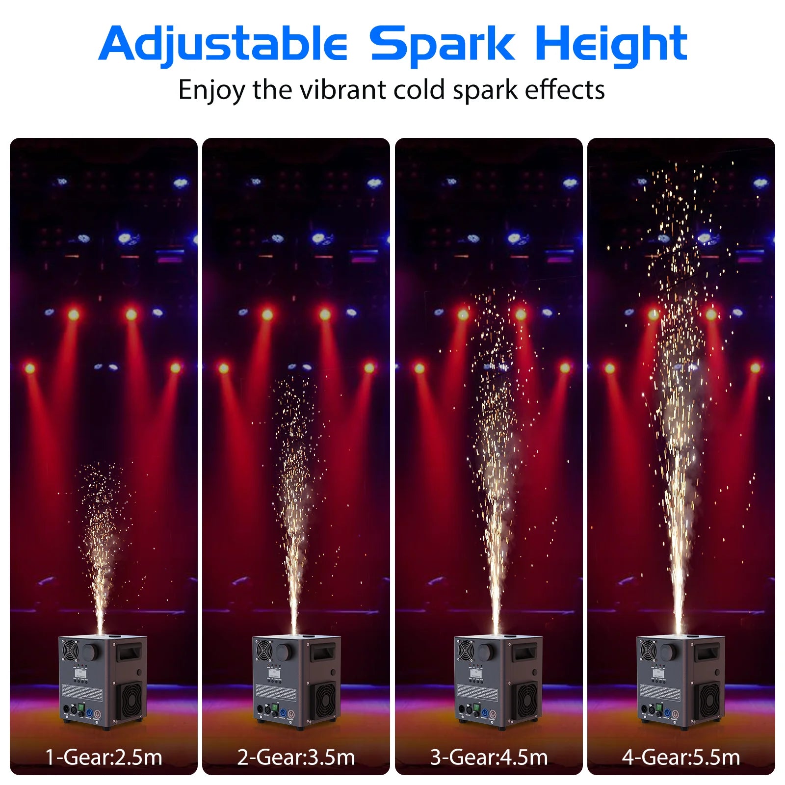 U'King 800W Cold Spark Machine DMX Control Cold Flame Sprayer Black Electronic Spark Machine for DJ Disco Party Stage Equipment
