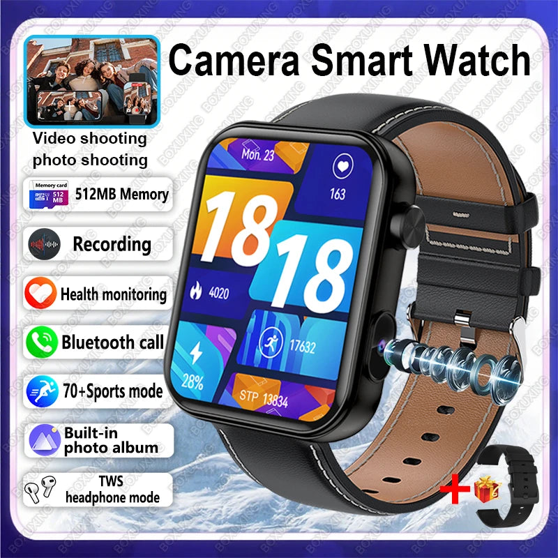 New Camera SmartWatch Men Women Photos Record Video Sports Fitness Health Monitor Waterproof Bluetooth Call Recording Smartwatch