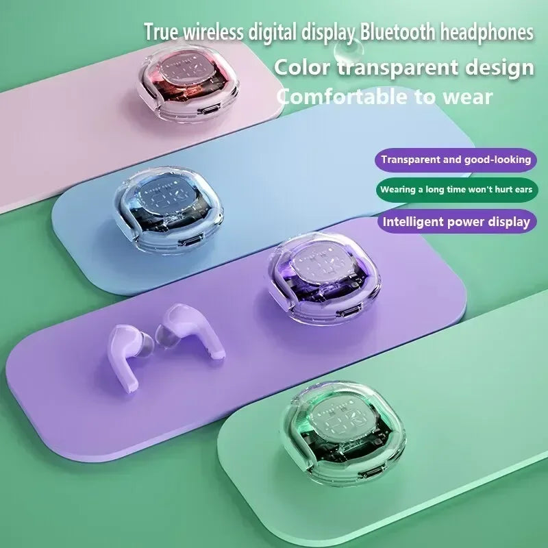 T8 TWS Wireless Bluetooth Headset Transparent ENC Headphones LED Power Digital Display Stereo Sound Earphones for Sports Working