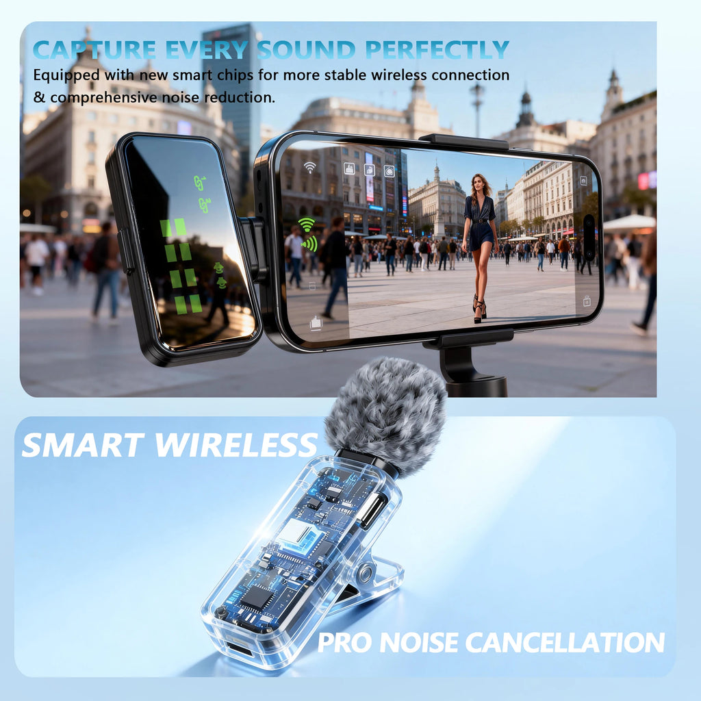 Wireless Mini Microphone for Audio Video Recording - Clip on Content Creator Microphones for YouTube Podcast Vlogging