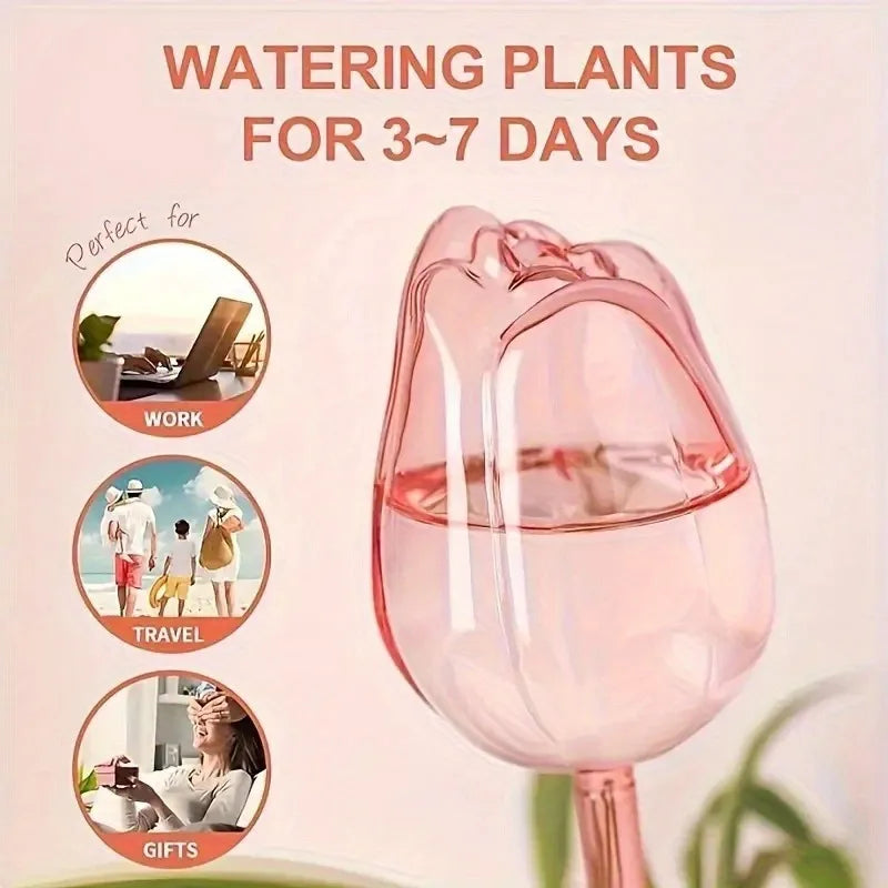 Pink Tulip Plant Watering Balls Suitable for Indoor Outdoor Plants, Automatic Plant Drippers, Automatic Watering Gardening Tools