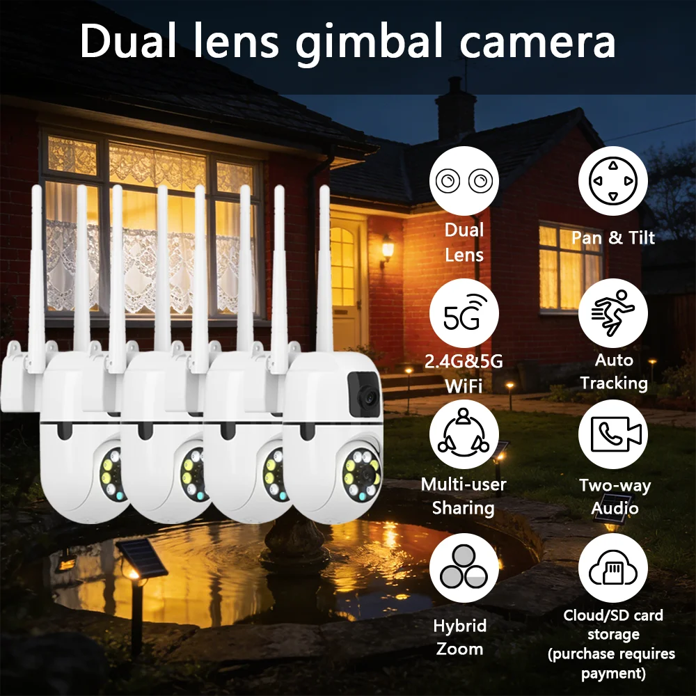WiFi dual lens Minion camera, waterproof, indoor and outdoor, dual lens linkage, cloud storage,Motion detection, sound detection