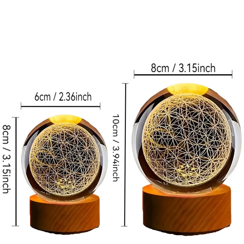 1pc,3D Flower of Life Crystal Ball with USB-powered colorful nightlights - the perfect holiday gift for family, friends and coll