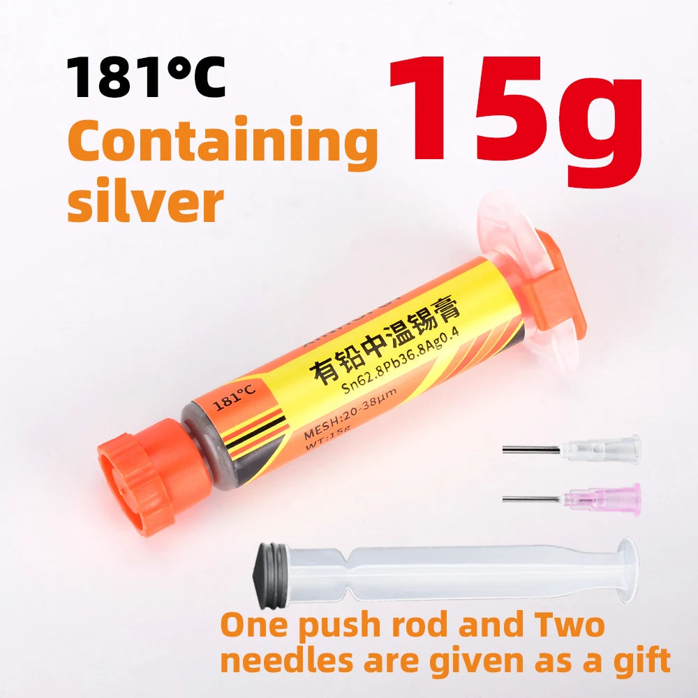 Lead-containing and 181-degree silver-bearing solder paste for syringe soldering, applied in SMT (Surface Mount Technology) chip