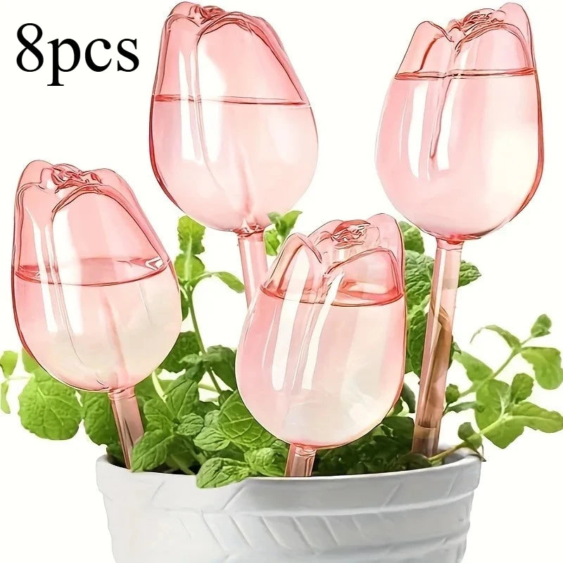 Pink Tulip Plant Watering Balls Suitable for Indoor Outdoor Plants, Automatic Plant Drippers, Automatic Watering Gardening Tools
