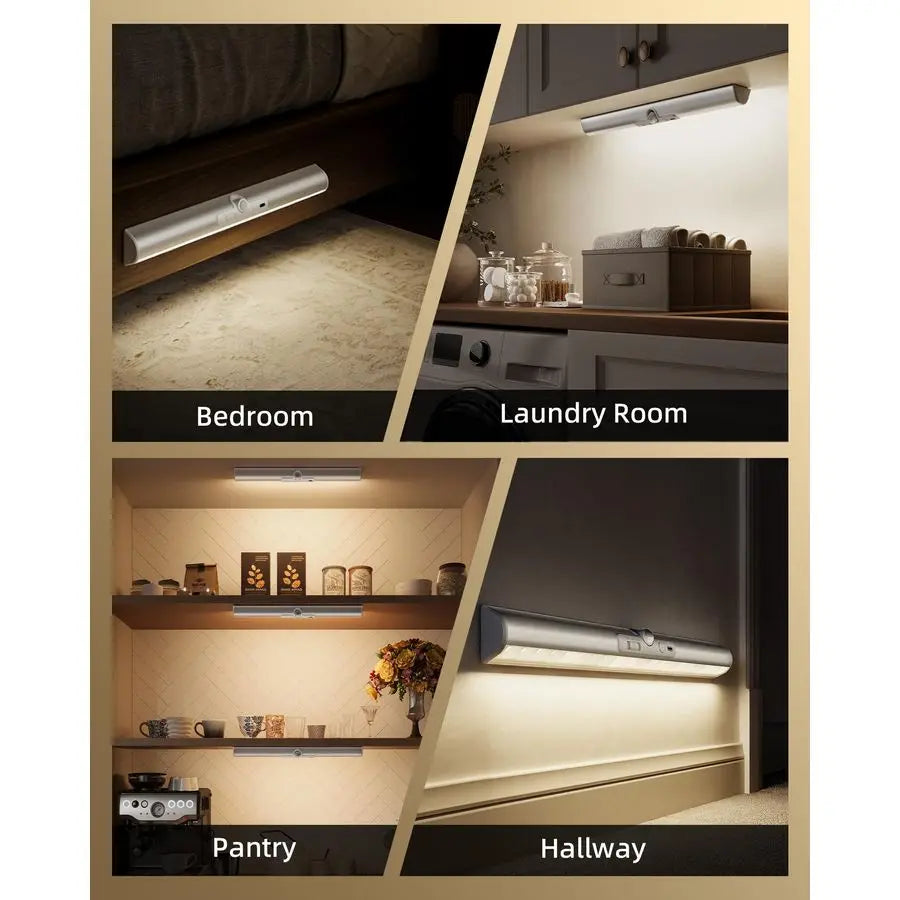 15in Closet Lights with Rotatable Motion Sensor, Rechargeable Under Cabinet Lighting, NoGlare Curved Design, 3 Color Temps amp D
