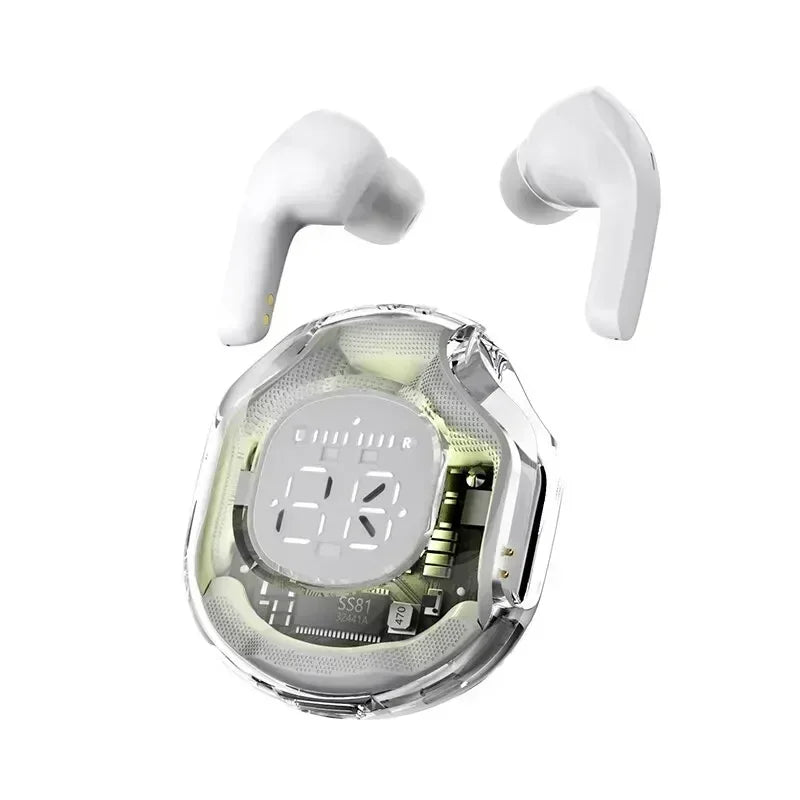 T8 TWS Wireless Bluetooth Headset Transparent ENC Headphones LED Power Digital Display Stereo Sound Earphones for Sports Working