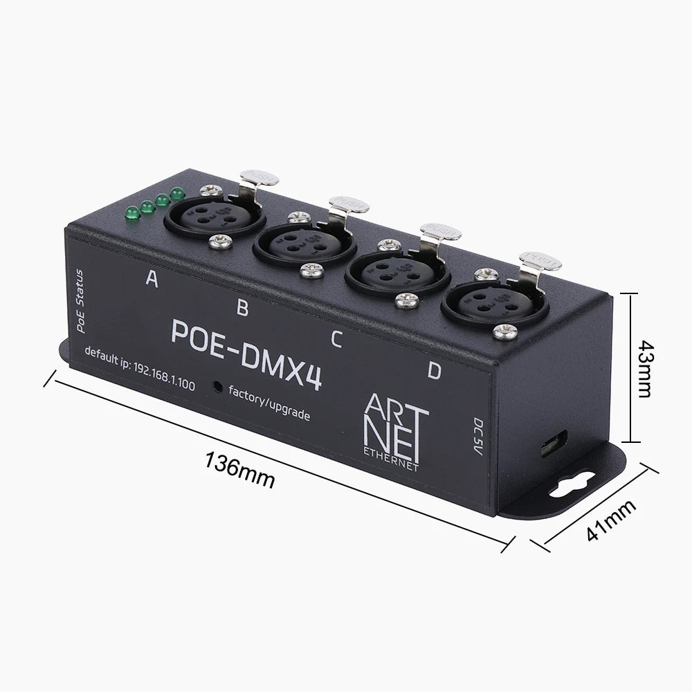 sACN /ARTNET DMX 4Port Network Box Gateway Controller Designed Ethernet To DMX512 Node Artgate 4 Universe Madrix/ FreeStyle