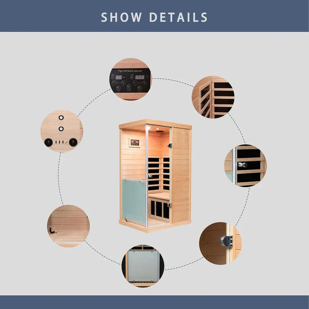 Personal Infrared Sauna with Red Light Therapy, Low EMF, Deluxe Glass, Smart Display & 2 Bluetooth Speakers