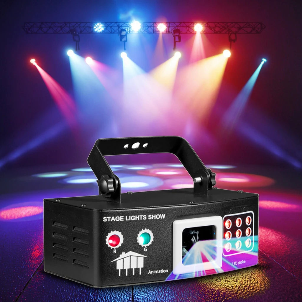 12 Lens DJ Disco Party Stage Light Strobe Laser LED with Remote Control Sound DMX RGB for Indoor Bar KTV Music Show Parties
