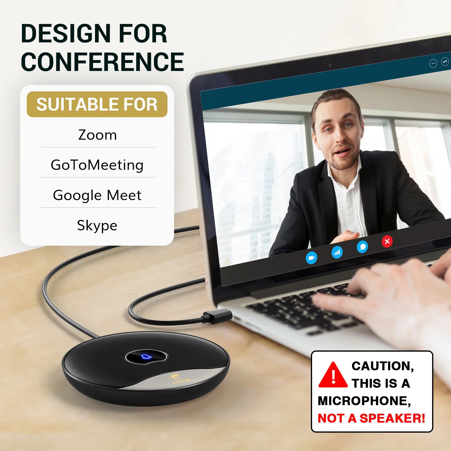 USB Conference Microphone, 360° Omnidirectional PC Computer Condenser Mic with Mute Button for Online Meeting/Class, Zoom Call