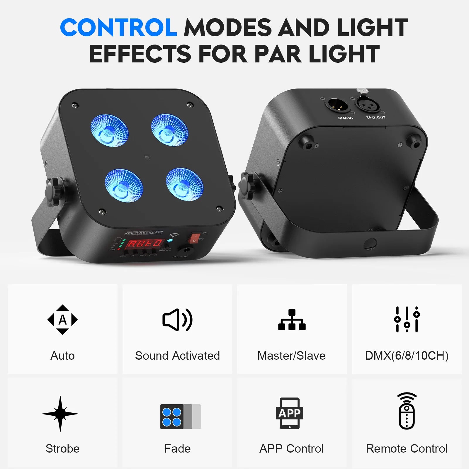 U'King 4PCS/8PCS 4x18W LED RGBWA+UV Par Light Wireless APP Control LED Par Light DMX Bulit-in Battery Stage Light for DJ Party