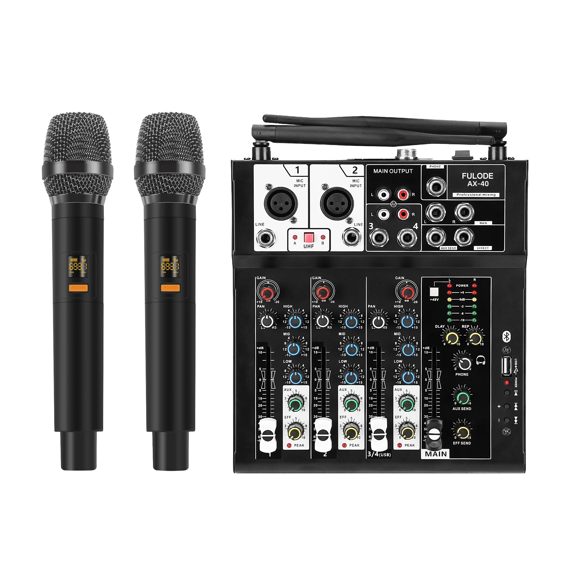 FULUODE AX-40 Mixer and microphone kit with professional sound effects adjustment and real-time sound quality optimization