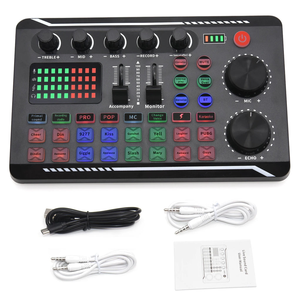 Live Sound Card Audio Mixer With Interface DJ Mixer Effects Voice Changer Bluetooth-compatible Mixer For Live Streaming Singing