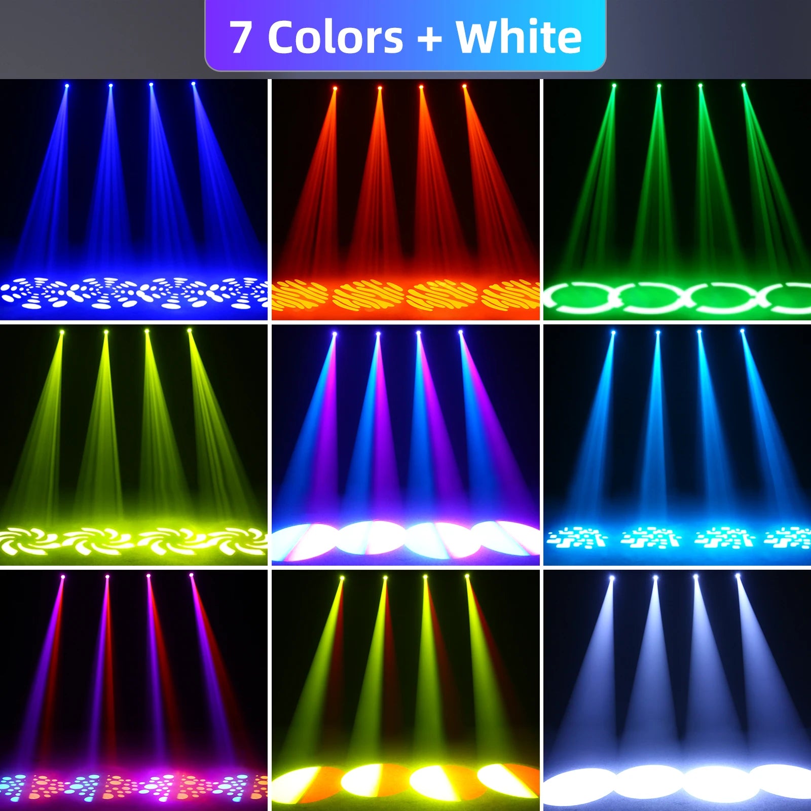 DayFlicker 2Pcs 120W White Stage RGBW LED Moving Head 8 Colors + 8 Gobos DMX512 Voice Control For Christmas Party Disco Wedding