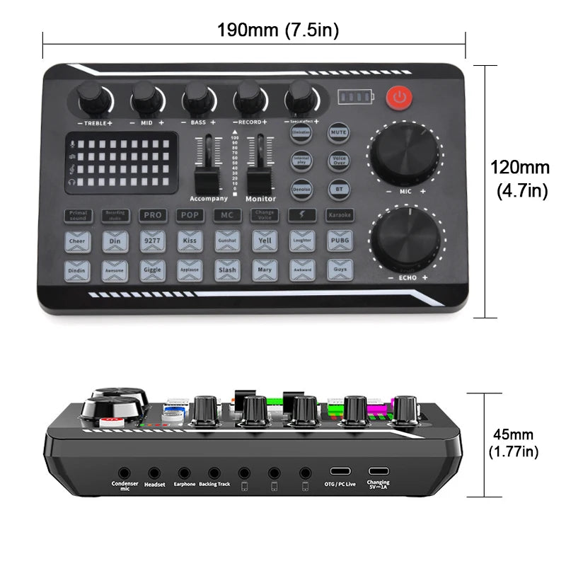Live Sound Card Audio Mixer With Interface DJ Mixer Effects Voice Changer Bluetooth-compatible Mixer For Live Streaming Singing