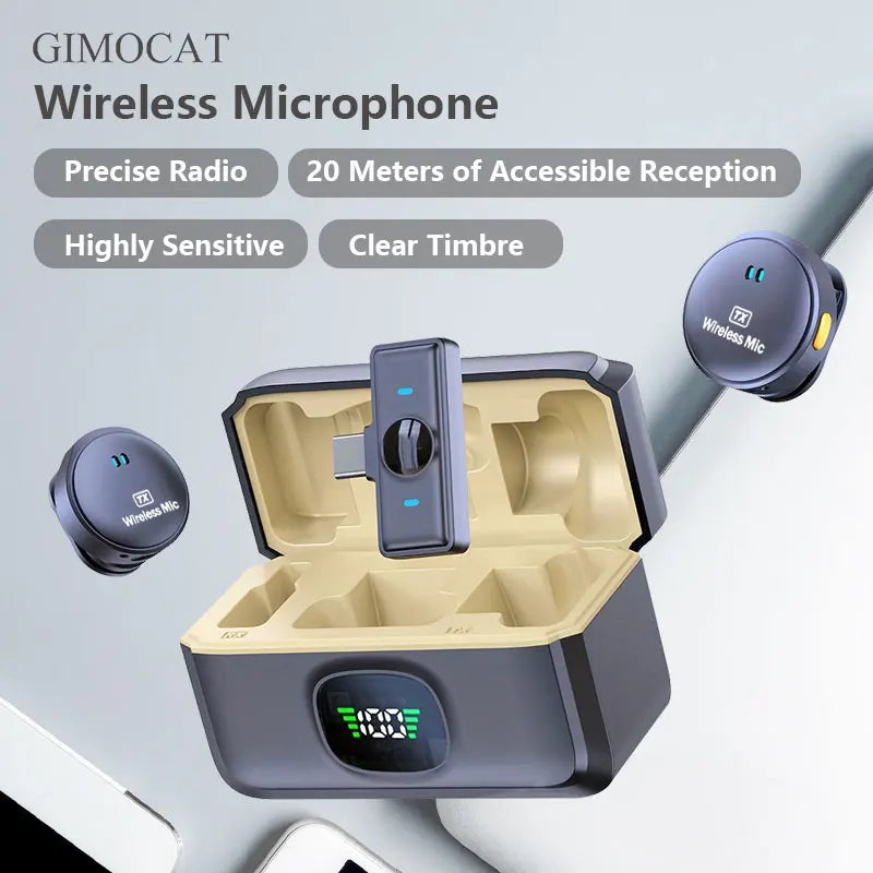Wireless Lapel Microphone with Built-in Noise Reduction, USB-C Interface. Portable for Streaming, Podcast Recording, and Online