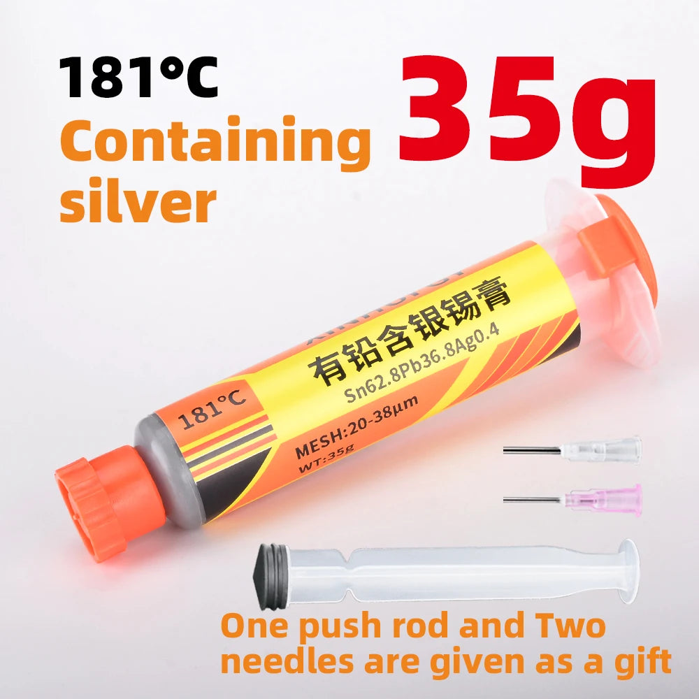 Lead-containing and 181-degree silver-bearing solder paste for syringe soldering, applied in SMT (Surface Mount Technology) chip