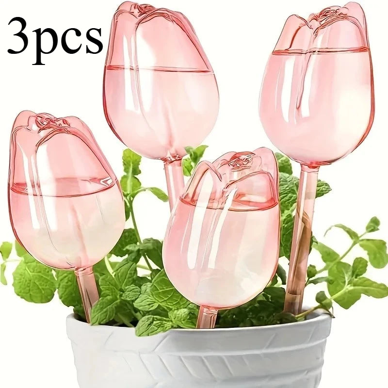 Pink Tulip Plant Watering Balls Suitable for Indoor Outdoor Plants, Automatic Plant Drippers, Automatic Watering Gardening Tools