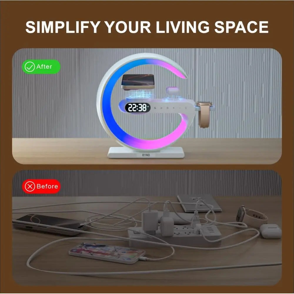 5-in-1 Magnetic Speaker Alarm Clock, Adjustable Night Light Bed Lamp, White for Family/Friends