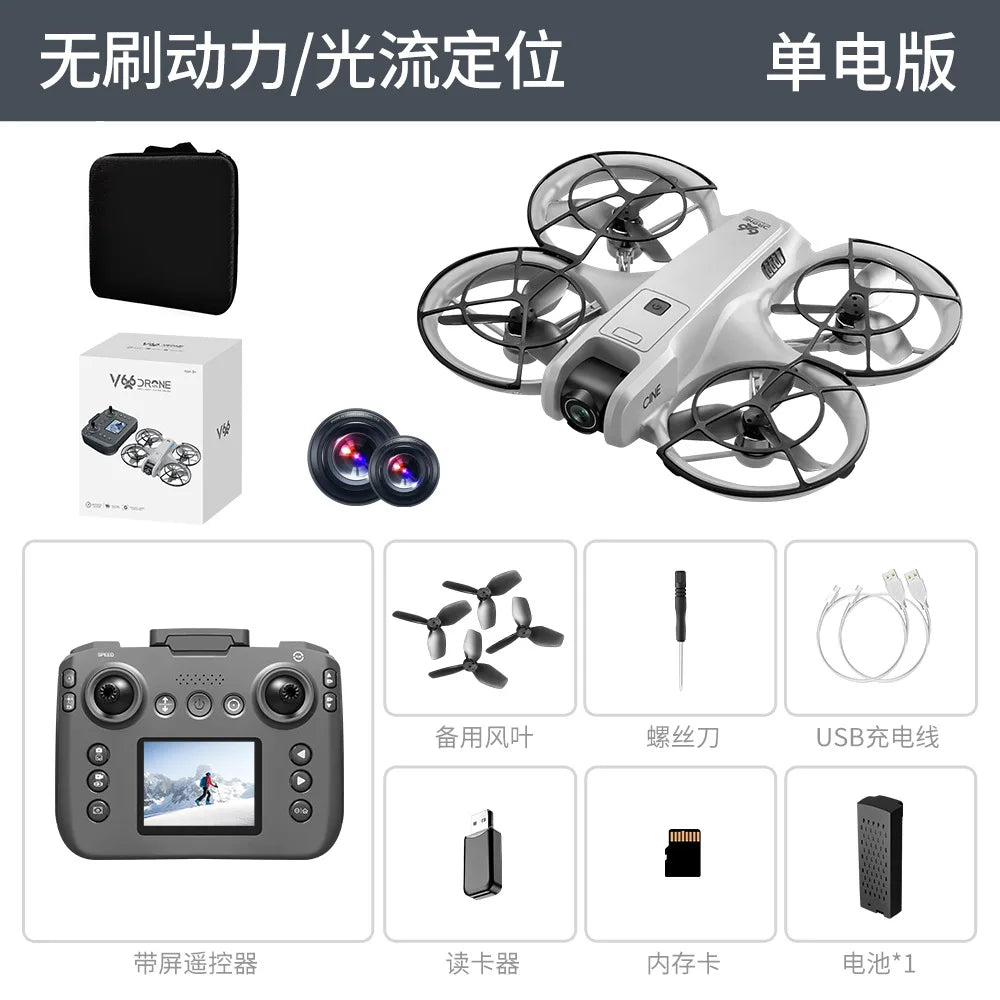 V666 Foldable Mini Drone 4K Dual Camera Brushless Obstacle Avoidance Screen Remote Control Portable Beginner Cheap VS DJ Neo I1