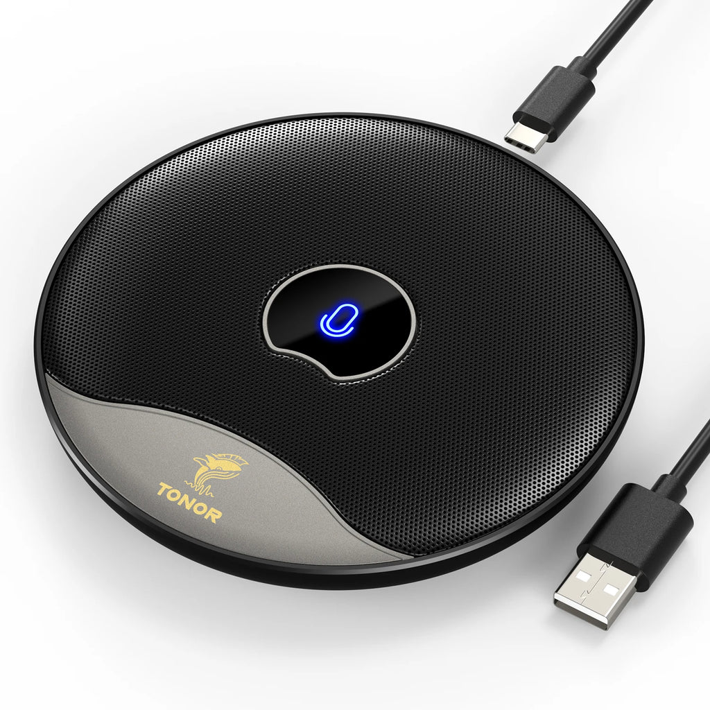 USB Conference Microphone, 360° Omnidirectional PC Computer Condenser Mic with Mute Button for Online Meeting/Class, Zoom Call