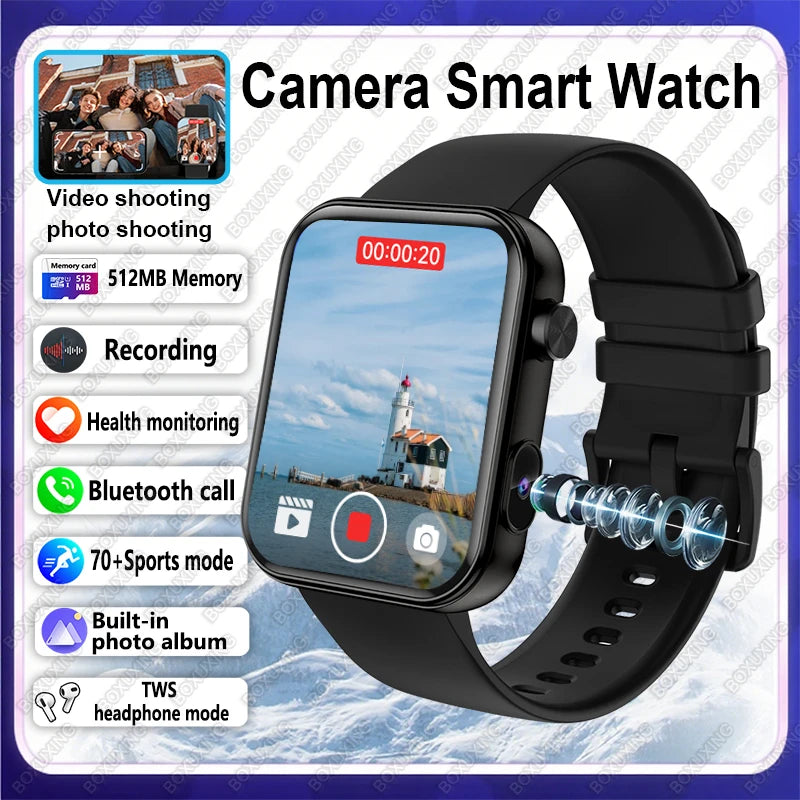 New Camera SmartWatch Men Women Photos Record Video Sports Fitness Health Monitor Waterproof Bluetooth Call Recording Smartwatch