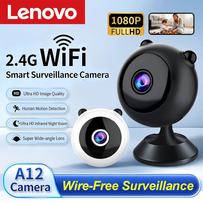 Lenovo Mini Camera Home WiFi Wireless Remote Smart Security Monitor with HD Night Vision No Plug Required Camera