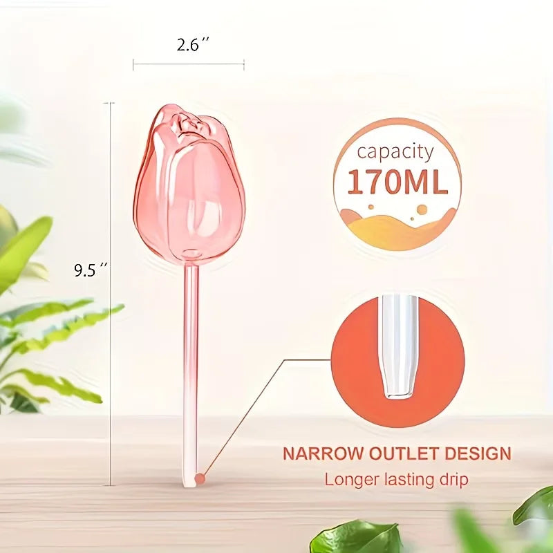 Pink Tulip Plant Watering Balls Suitable for Indoor Outdoor Plants, Automatic Plant Drippers, Automatic Watering Gardening Tools
