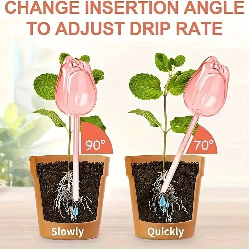 Pink Tulip Plant Watering Balls Suitable for Indoor Outdoor Plants, Automatic Plant Drippers, Automatic Watering Gardening Tools