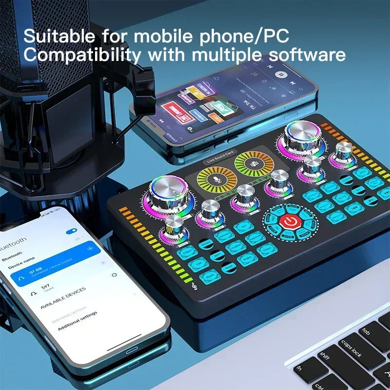 Q7 Live Sound Card Sound Mixer Podcast Karaoke Home Studio Record Professional Soundcard Bluetooth Microphone Mixers Voice Chang