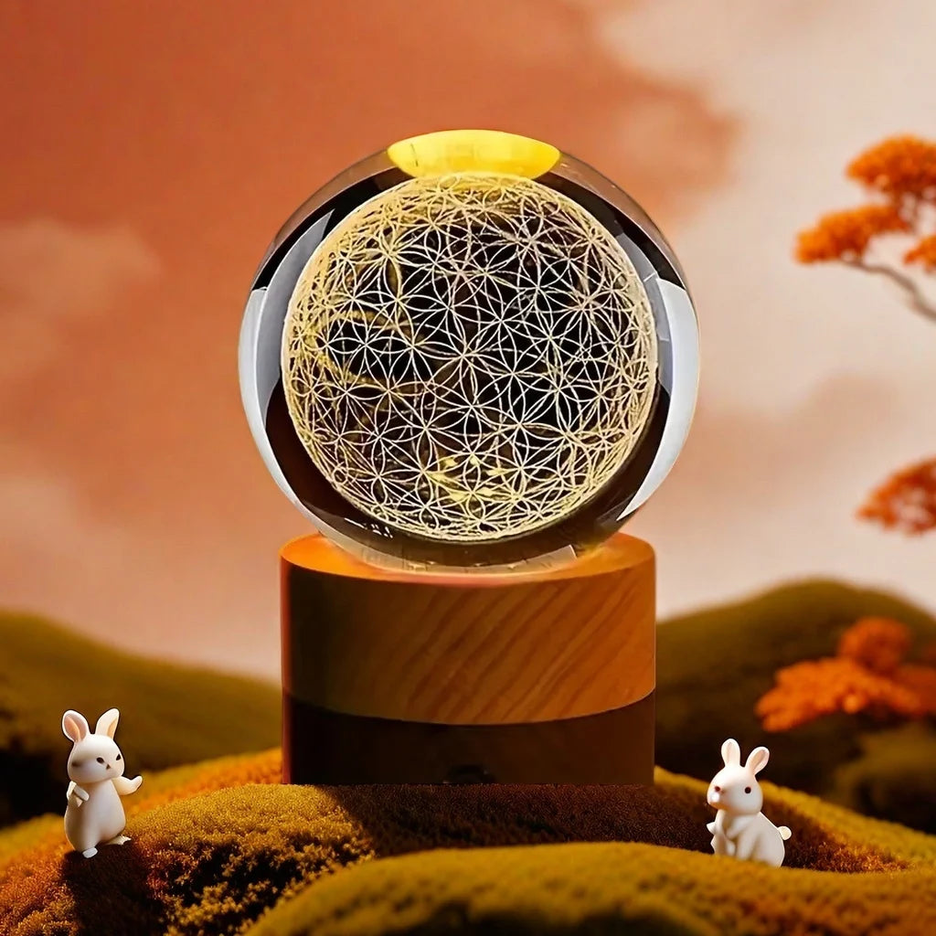 1pc,3D Flower of Life Crystal Ball with USB-powered colorful nightlights - the perfect holiday gift for family, friends and coll