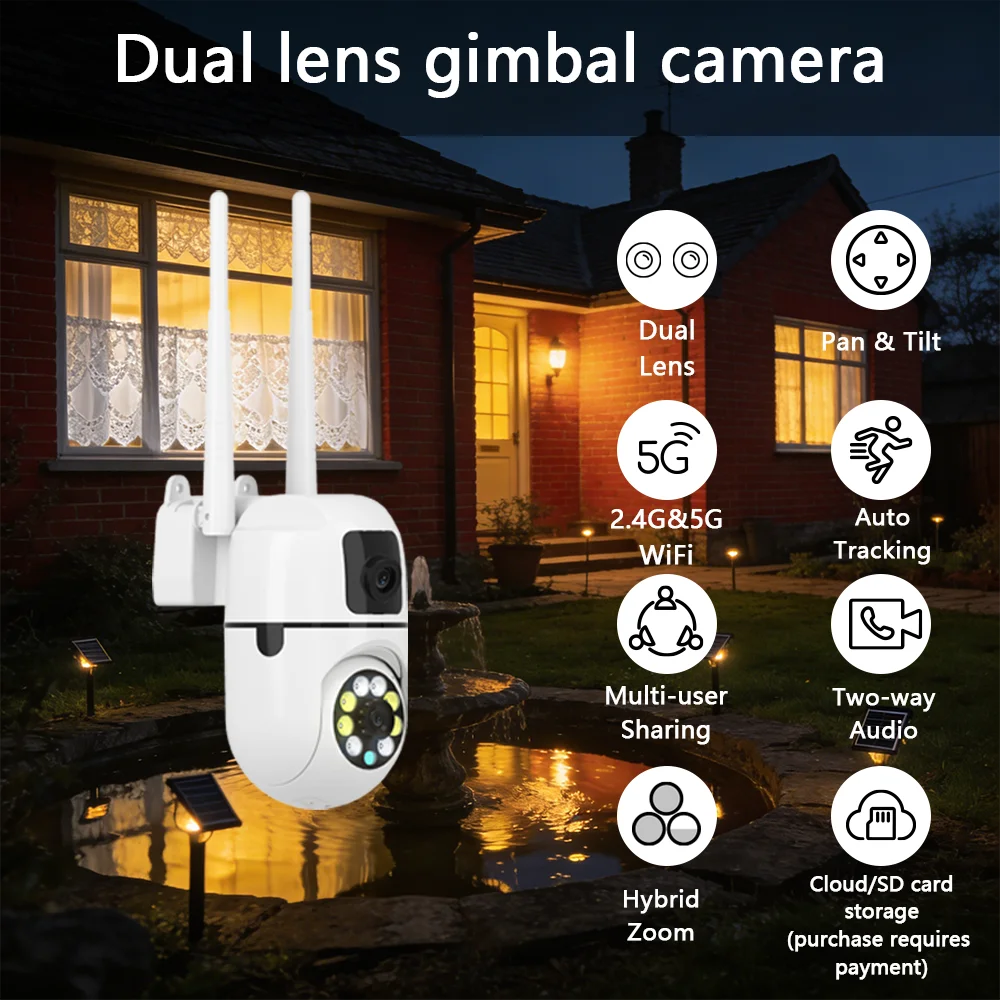 WiFi dual lens Minion camera, waterproof, indoor and outdoor, dual lens linkage, cloud storage,Motion detection, sound detection
