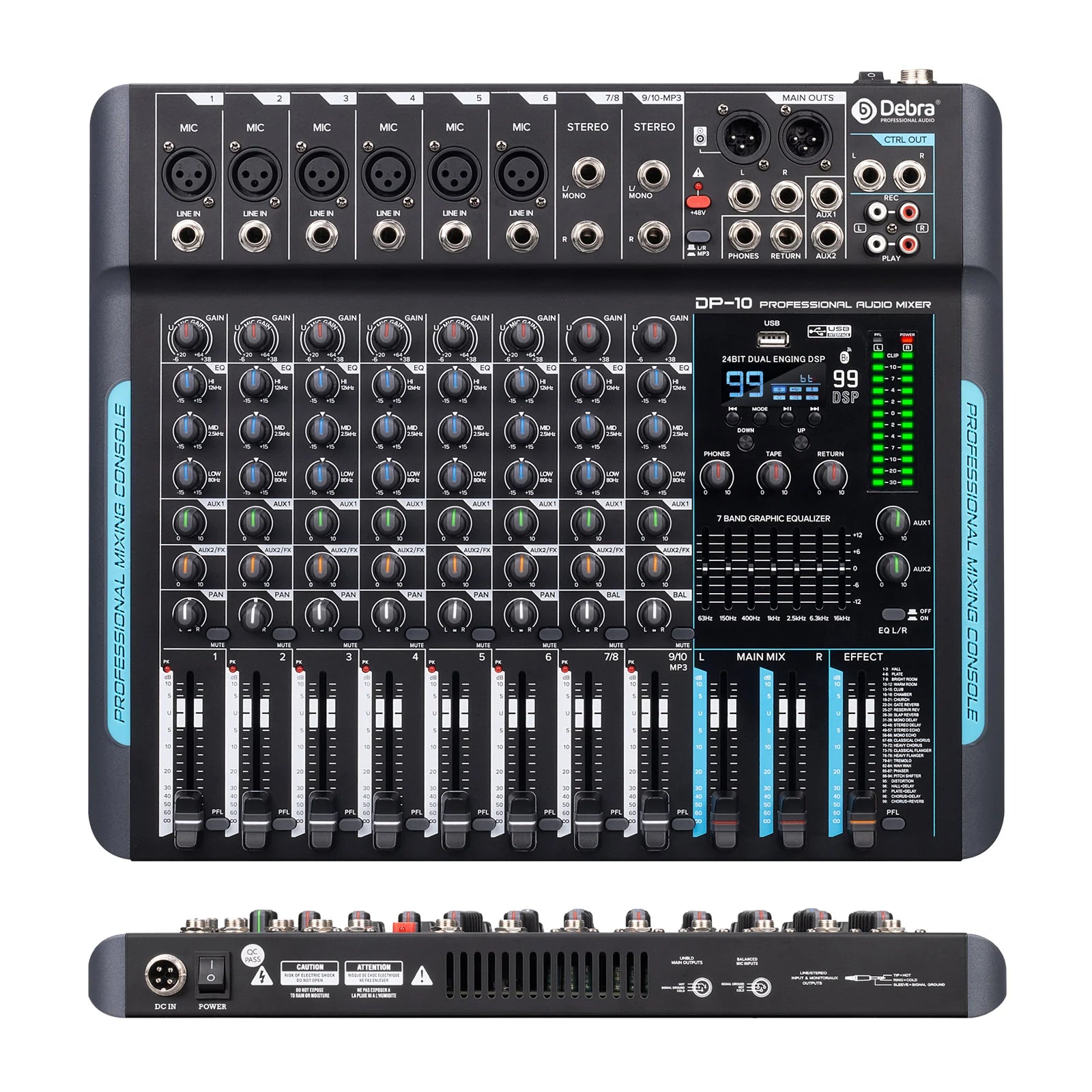 Debra 99 DSP Audio Mixer DJ Controller DP-10 10 Channels Reverb Recording Mixing With Bluetooth 5.0 Professional Performance