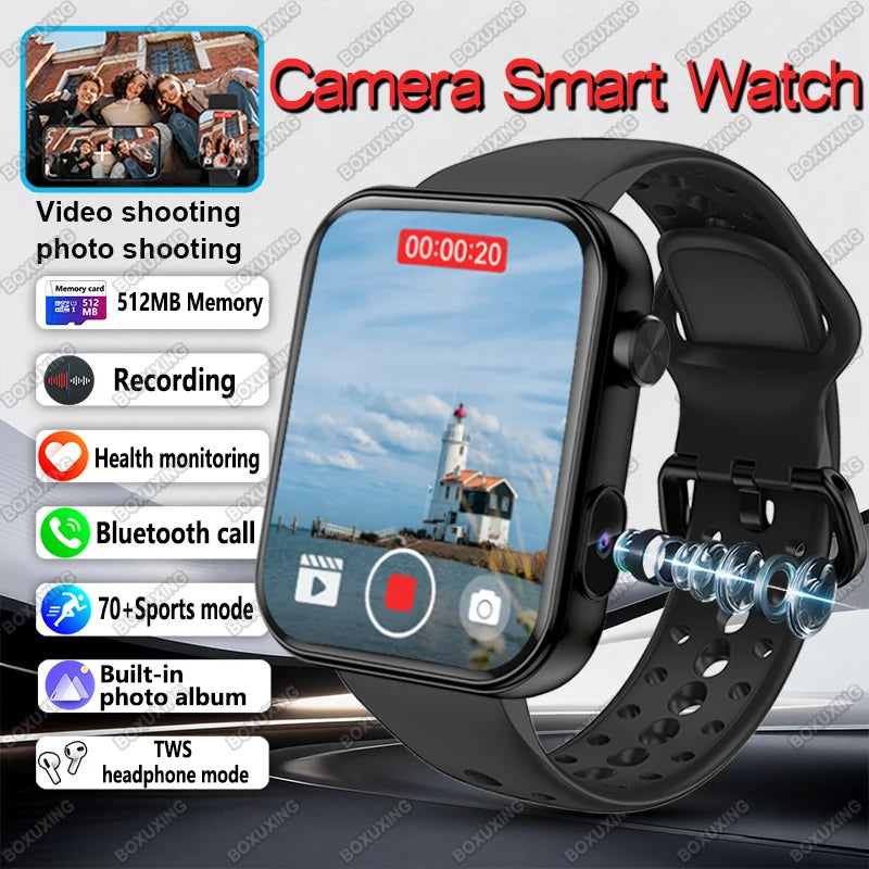 New Camera SmartWatch Men Women Photos Record Video Sports Fitness Health Monitor Waterproof Bluetooth Call Recording Smartwatch