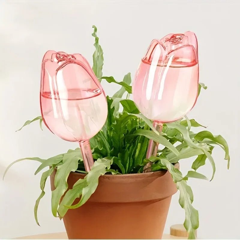 Pink Tulip Plant Watering Balls Suitable for Indoor Outdoor Plants, Automatic Plant Drippers, Automatic Watering Gardening Tools