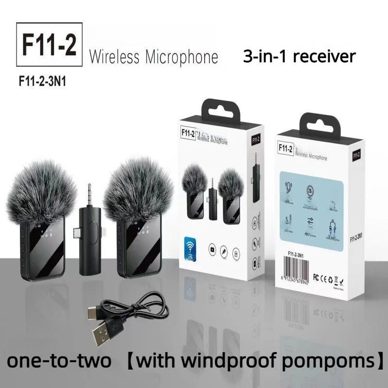 Portable Three-In-One Wireless Microphone Suitable For Interview Recording Mini Microphone For Live Streaming On Mobile Phone