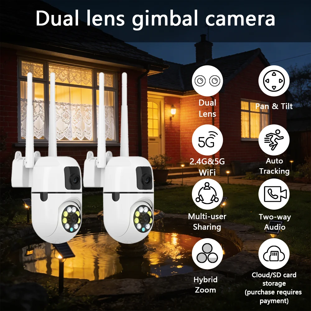 WiFi dual lens Minion camera, waterproof, indoor and outdoor, dual lens linkage, cloud storage,Motion detection, sound detection