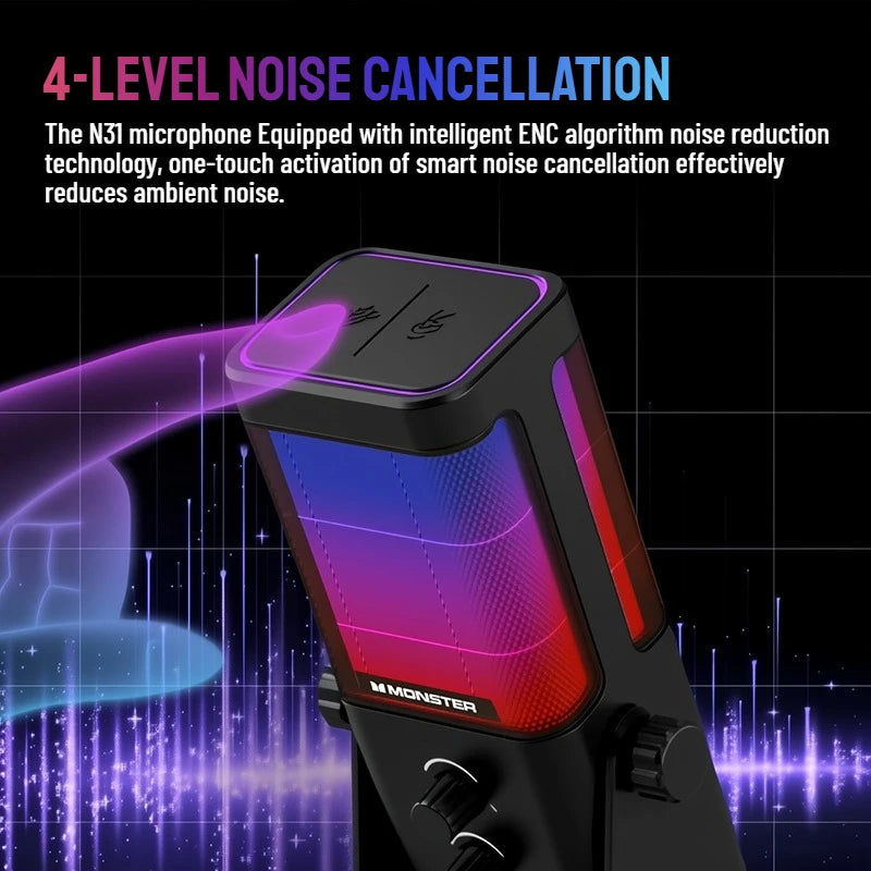 Monster Soundbase N31 USB Gaming Microphone, HyperCardioid Condenser Mic with Mute Button for Gaming Live Streaming Dubbing