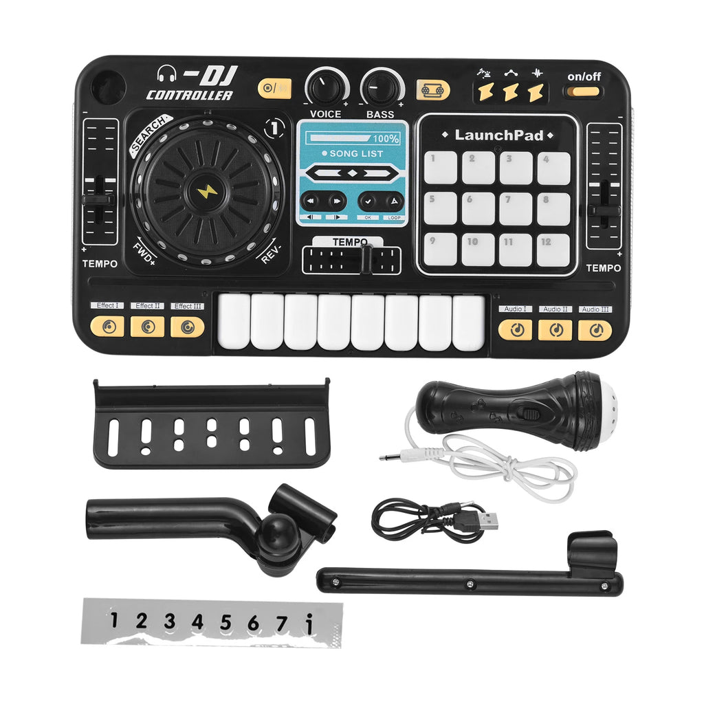 DJ Controller for Kids DJ Disc Player Electronic Keyboard BT DJ Mixer Table with Adjustable Microphone Dynamic Lighting Effects