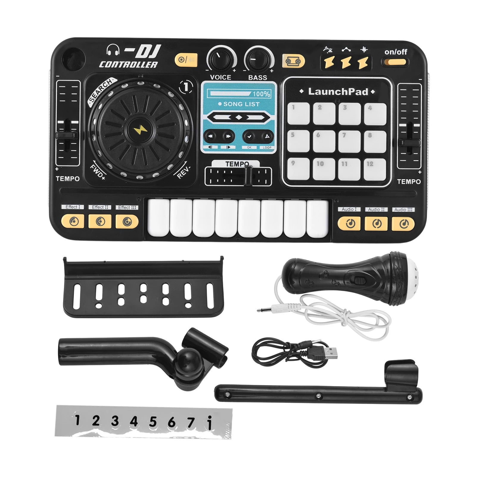 DJ Controller for Kids DJ Disc Player Electronic Keyboard BT DJ Mixer Table with Adjustable Microphone Dynamic Lighting Effects