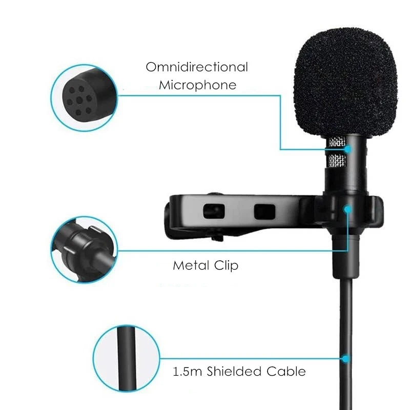 3.5mm Mini Portable Lavalier Microphone For PC Laptop Type C Lapel Clip-on Microphone For Smart Phone USB Professional Micro Mic
