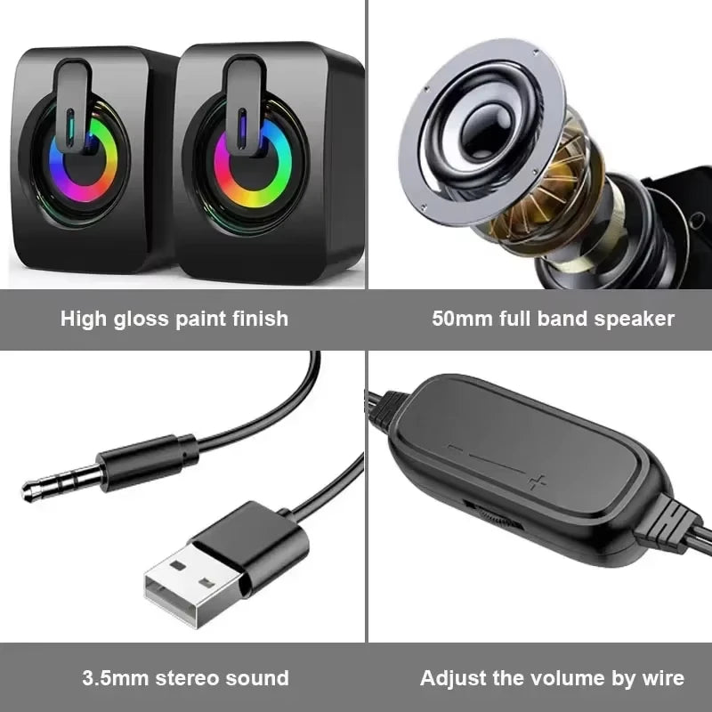 New HIFI Stereo Computer Speakers USB Wired Sound Box with Microphone and LED Light for Desktop Wholesale Subwoofer