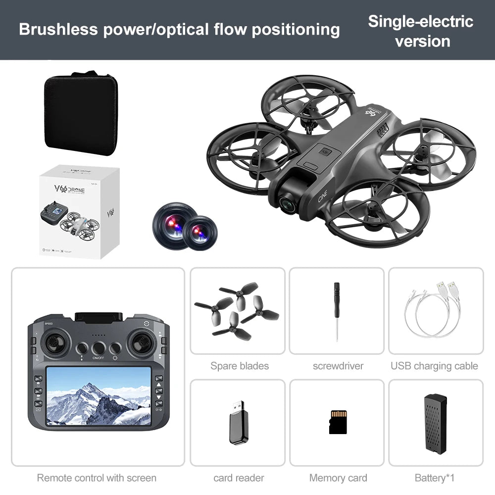 V666 Foldable Mini Drone 4K Dual Camera Brushless Obstacle Avoidance Screen Remote Control Portable Beginner Cheap VS DJ Neo I1