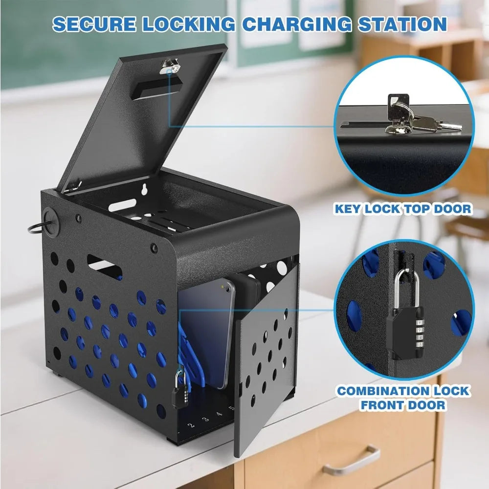 8-Device Chromebook Charging Cabinet for Classroom - Laptop Lock Box for iPad Tablet Fits 14" Screen - Portable Locking Chargin