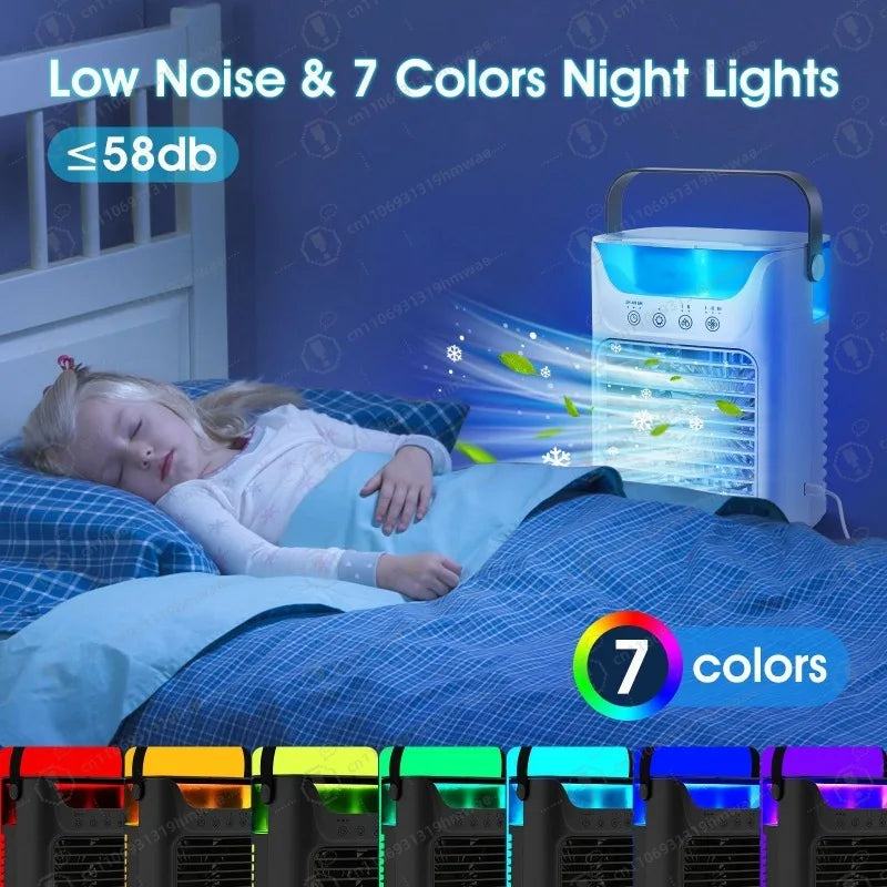 Desktop small cooling fan three-speed speed regulation air cooler up and down swinging colorful lights two-speed atomization