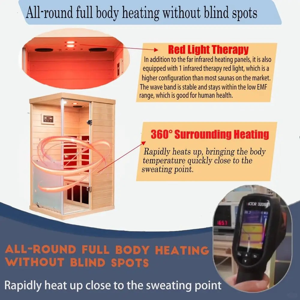 Personal Infrared Sauna with Red Light Therapy, Low EMF, Deluxe Glass, Smart Display & 2 Bluetooth Speakers