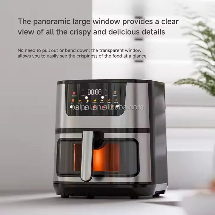 Large 15L Capacity Smart Home Appliances Stainless Steel French Air Fryer Machine Square-Shaped Visual Window Household