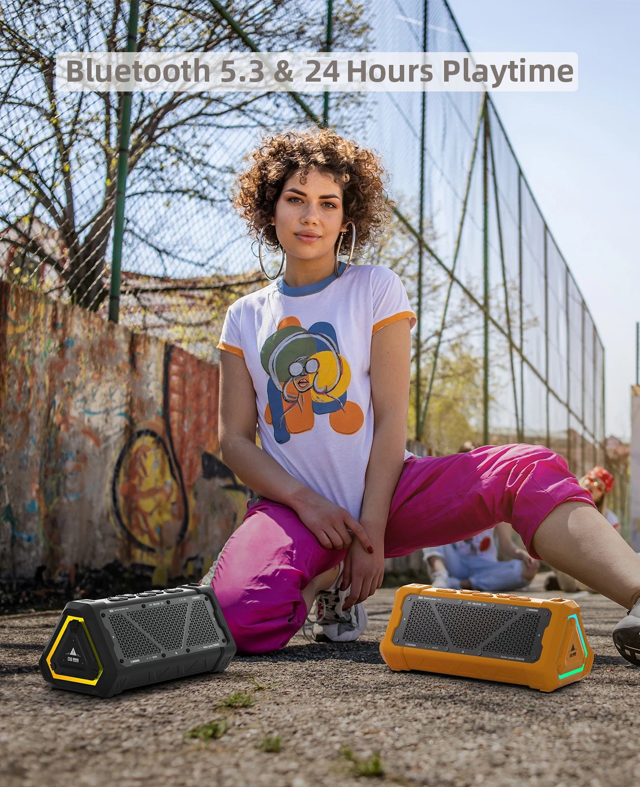 Outdoor Bluetooth Speaker, 40W Output Power Bluetooth 5.3 Speaker ,Stereo Sound IPX7 Waterproof,Micro SD Card,RGB Light